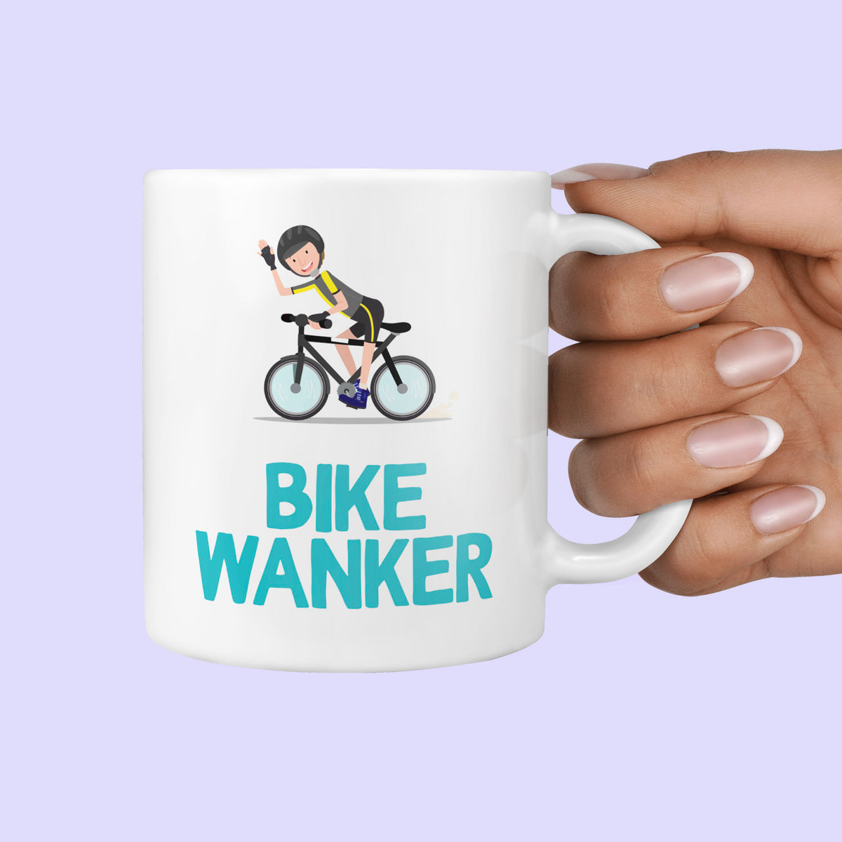 Funny Cycling Mug 'Dirt Never Hurt' - 18oz White Ceramic, Bike Shaped Handle, Gift For Mountain Bikers
