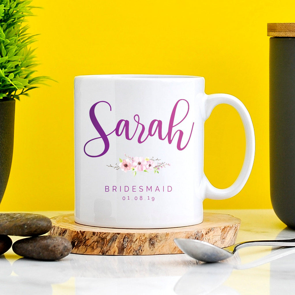 Custom Bridesmaid Mugs | Personalised Wedding Gifts | Personalised Maid Of Honor | Wedding Gifts | Bride Gifts | Wedding Morning | Mug Set TeHe Gifts UK