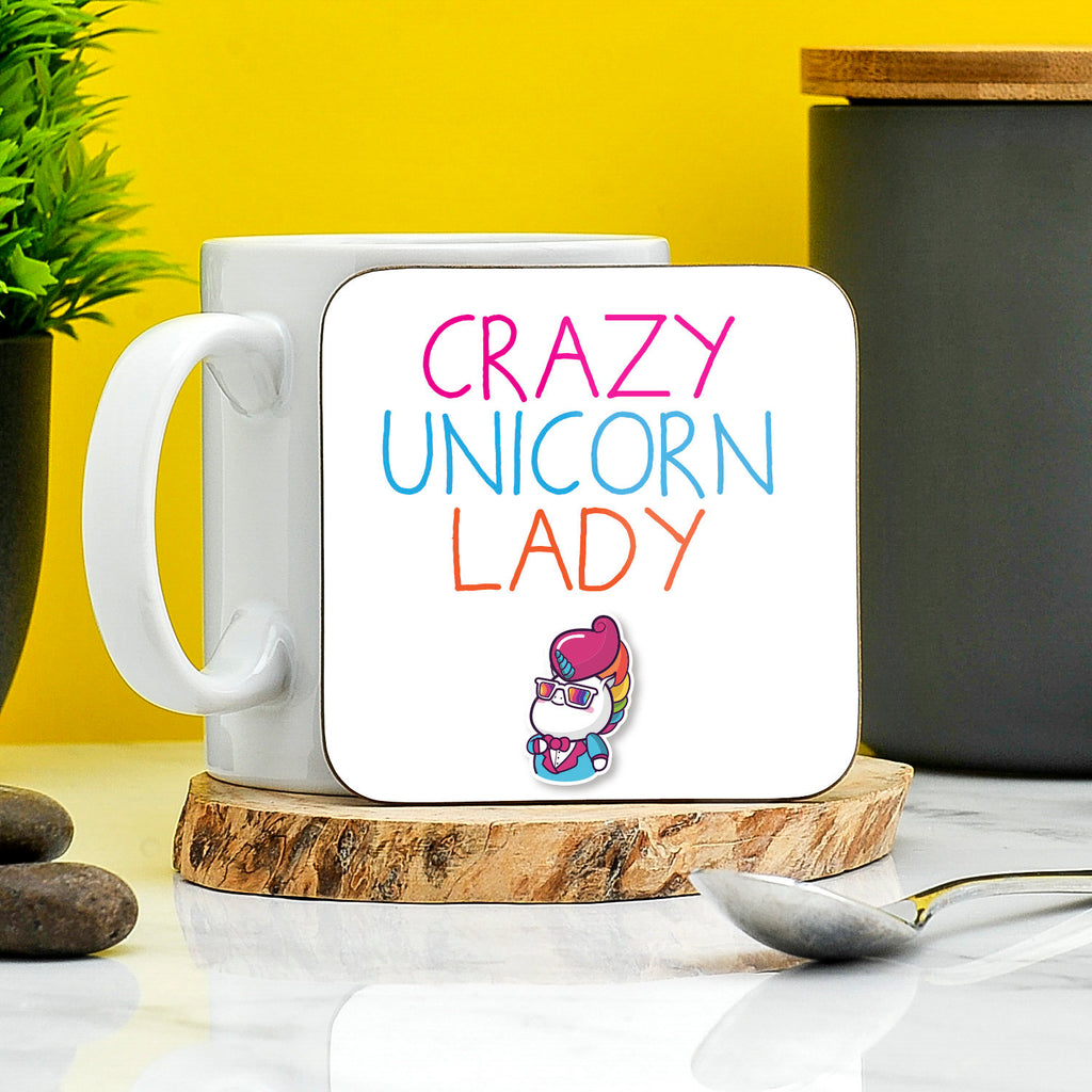 Crazy Unicorn Lady Coaster | Unicorn Lovers | Gift For Mums | Sister Gifts | Secret Santa | Novelty Gifts | Birthday Present for her TeHe Gifts UK