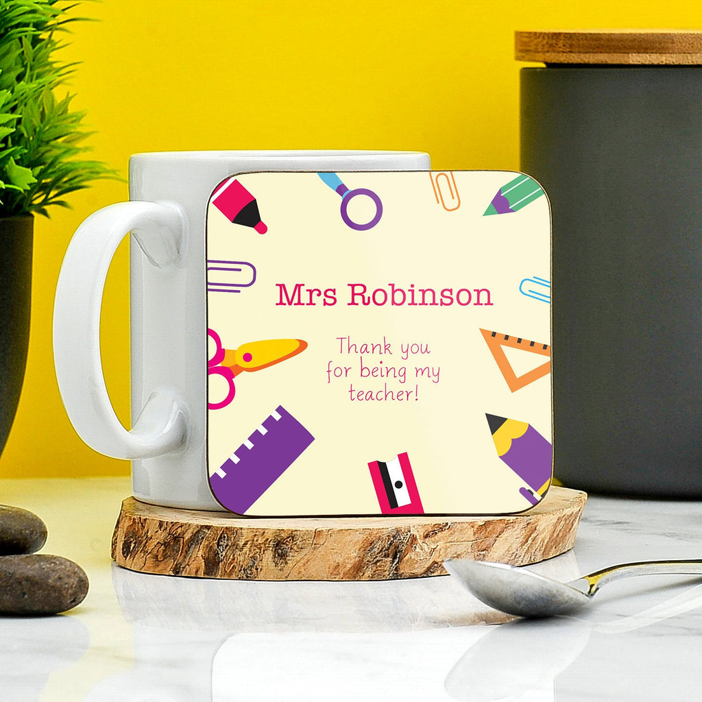 Personalised Teacher Coaster | Teacher Presents | Gifts from Pupil | Teacher Gift | Leaving School Present | Best Teacher | Gift for Him/Her TeHe Gifts UK