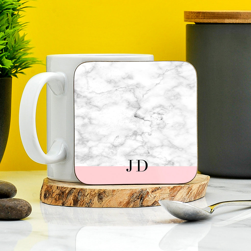 Custom Initials Pink Marble Coaster | Home Gifts | House-ware Present | New Home | Personalised Coaster | Marble Coaster | Gifts For Him/Her TeHe Gifts UK