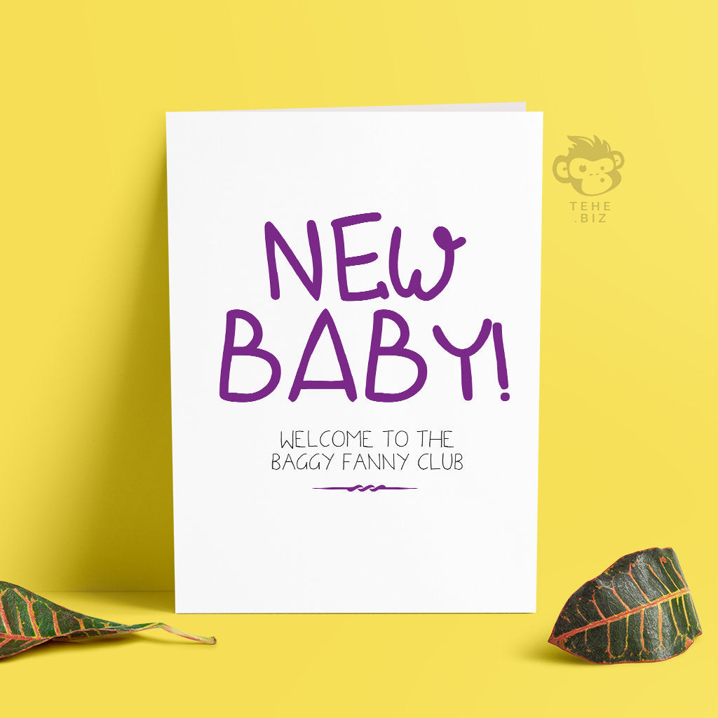 New Baby! Welcome To The Baggy Fanny Club Card | Profanity Cards | New Baby Cards | Child Birth Cards | New Arrival Funny | New Mum Funny TeHe Gifts UK
