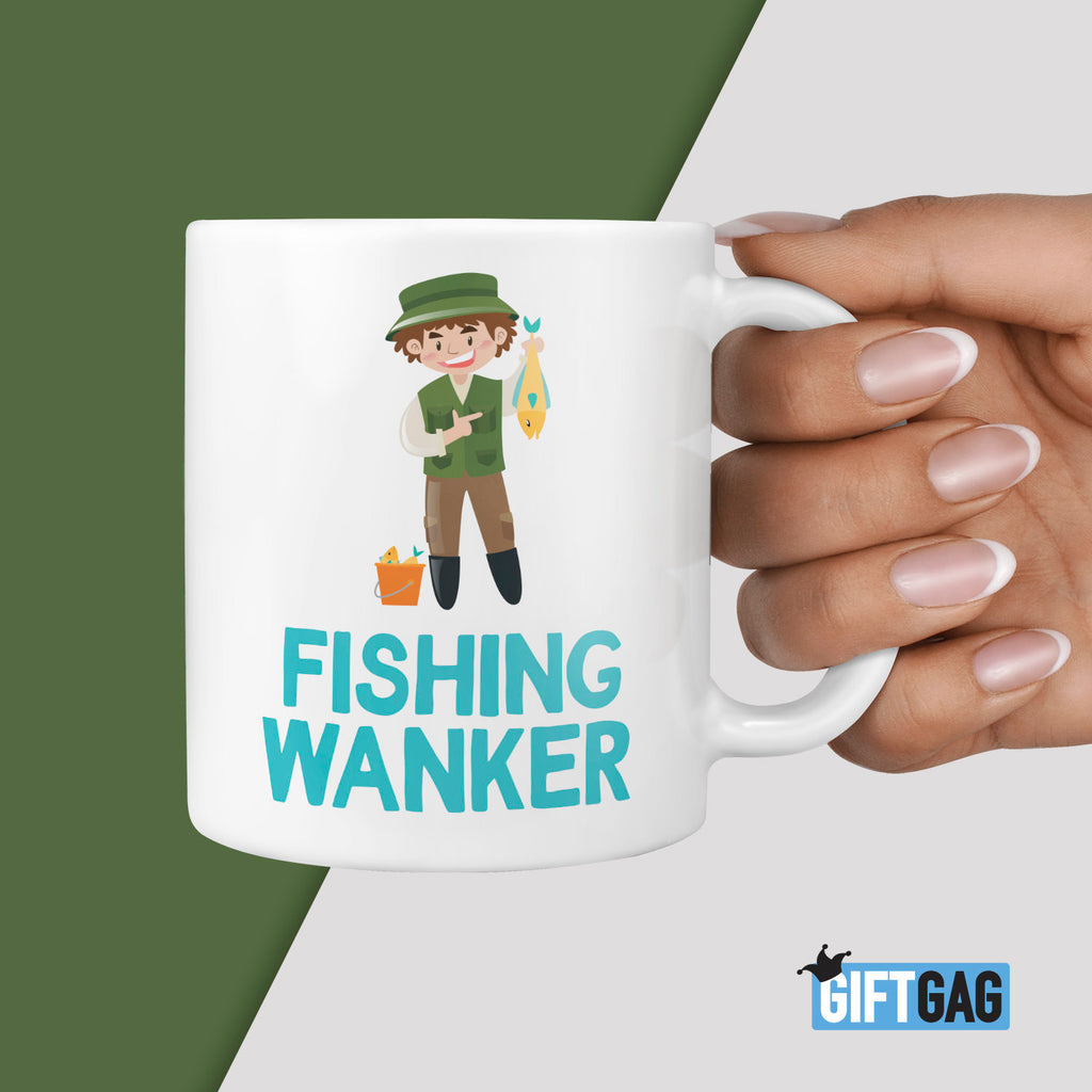 Fishing Wanker Gift Mug - Funny Gifts For Fisherman Humour Rude Christmas Birthday Present Fishing Presents Loves Fishermans Mug Dad Grandad TeHe Gifts UK