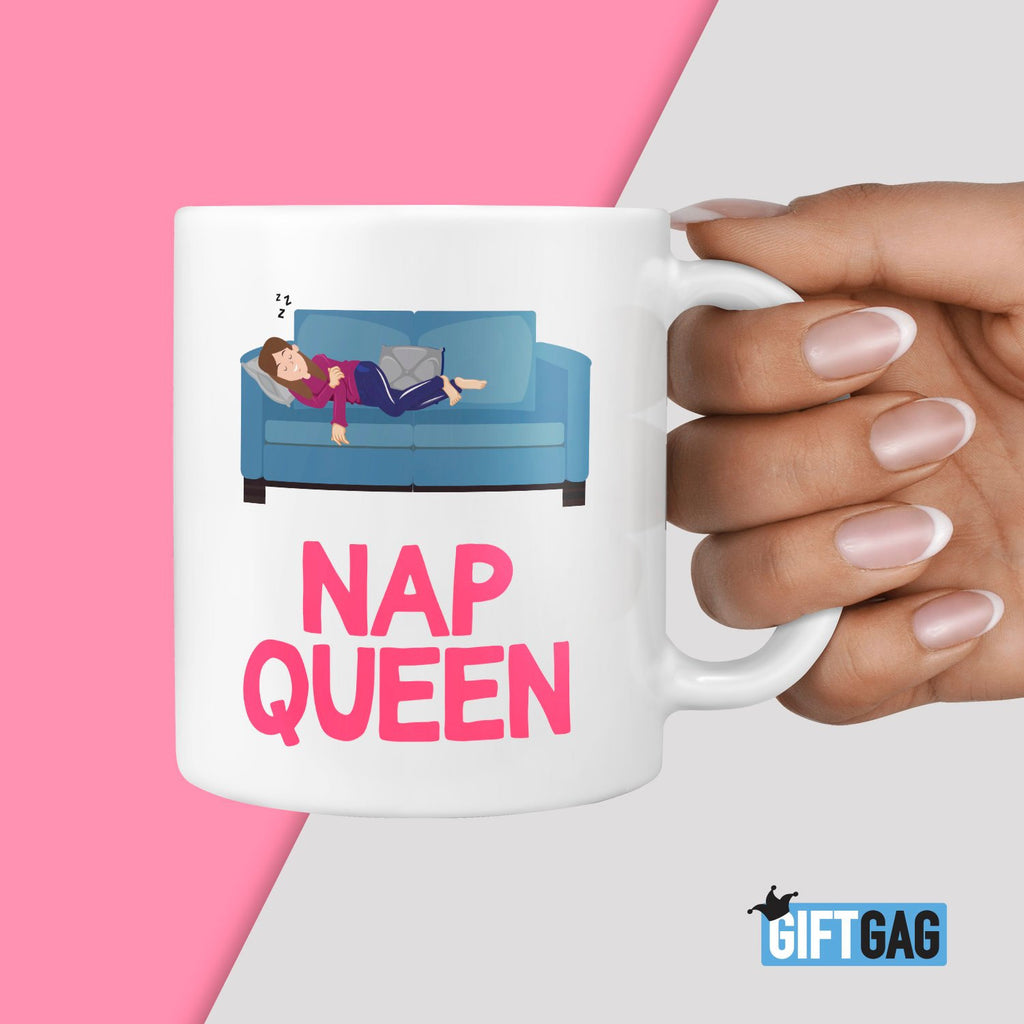 Nap Queen Gift Mug - Funny Gifts for Nappers! Present for Wife, Girlfriend, Napping, Sleeping, Snoozing, Birthday, Friends, Funny Presents TeHe Gifts UK