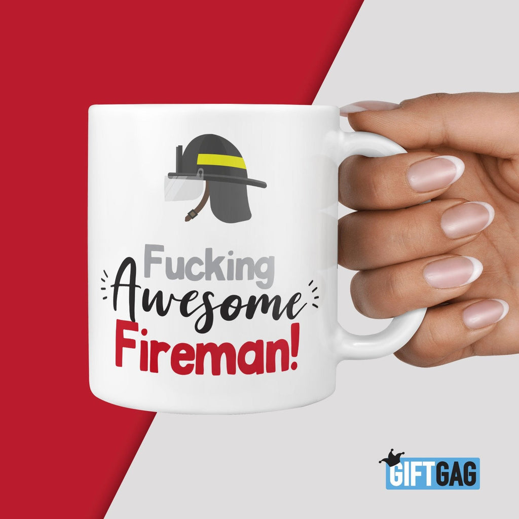 Fucking Awesome Fireman Mug - Funny Gifts For a Firefighter Him Men Rude New Job Birthday Presents Fire Engine Mug Profanity Firemen Gifts TeHe Gifts UK