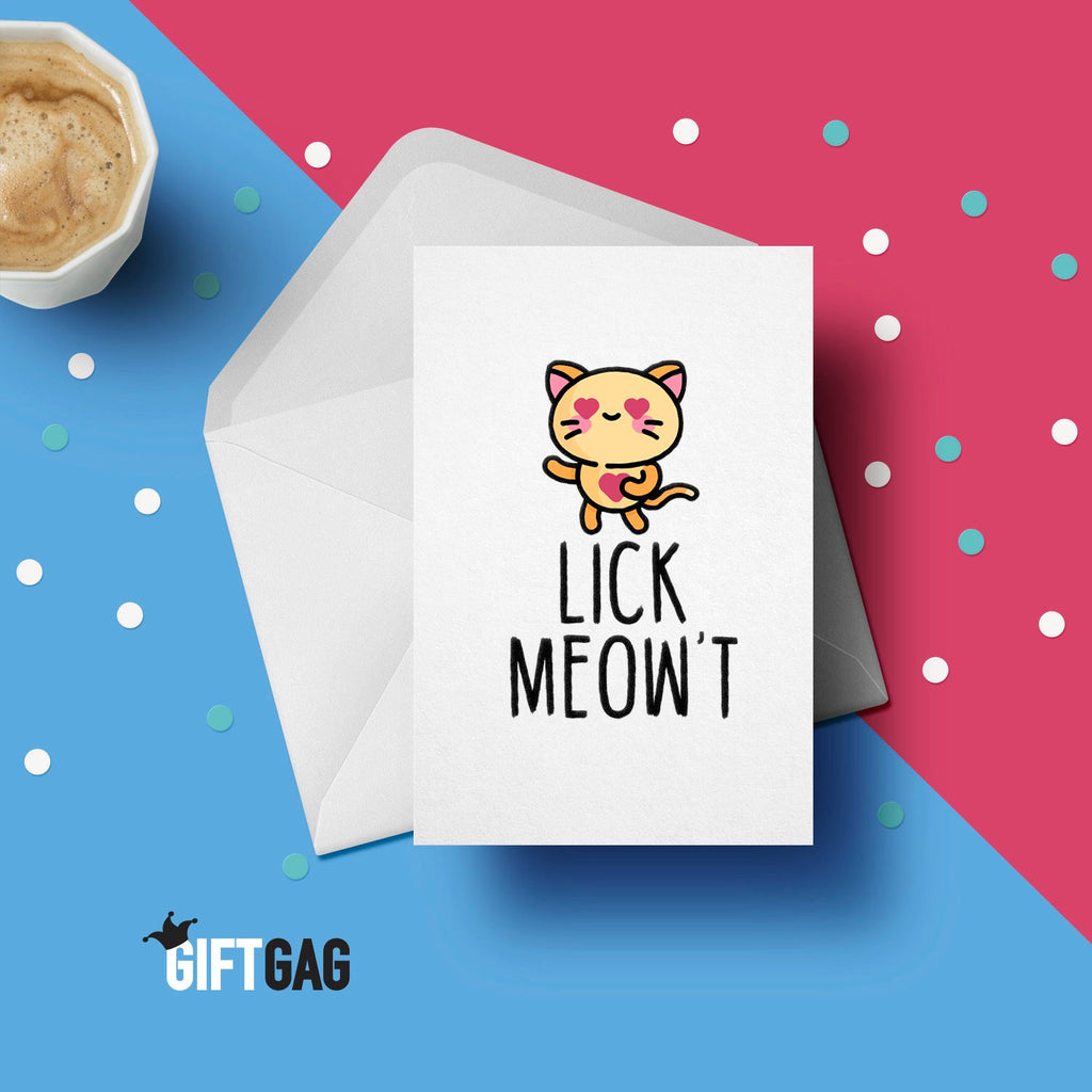 Lick Meow't Greeting Card, Funny & Rude Profanity Cards, Valentine's Gift, Couples Card, LGBT Lesbian Funny, Girlfriend Card, Partner GG-075 TeHe Gifts UK