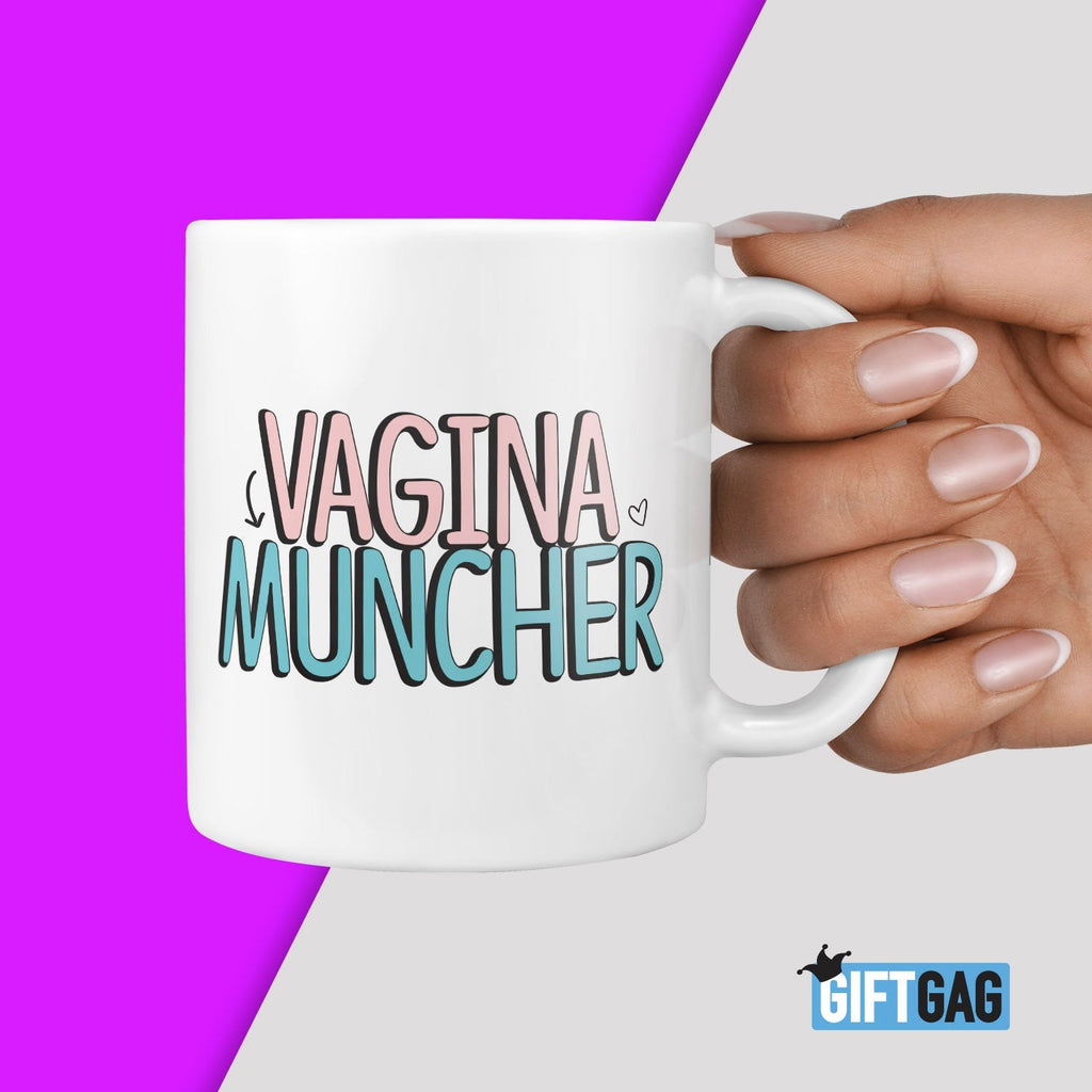 Funny Rude Adult Mug - Vagina Muncher Gift Mug LGBT Gifts, Lesbian Presents, Gay Birthday, Pride Mug, Rude Lesbian's Mugs, Funny Friend Mug TeHe Gifts UK