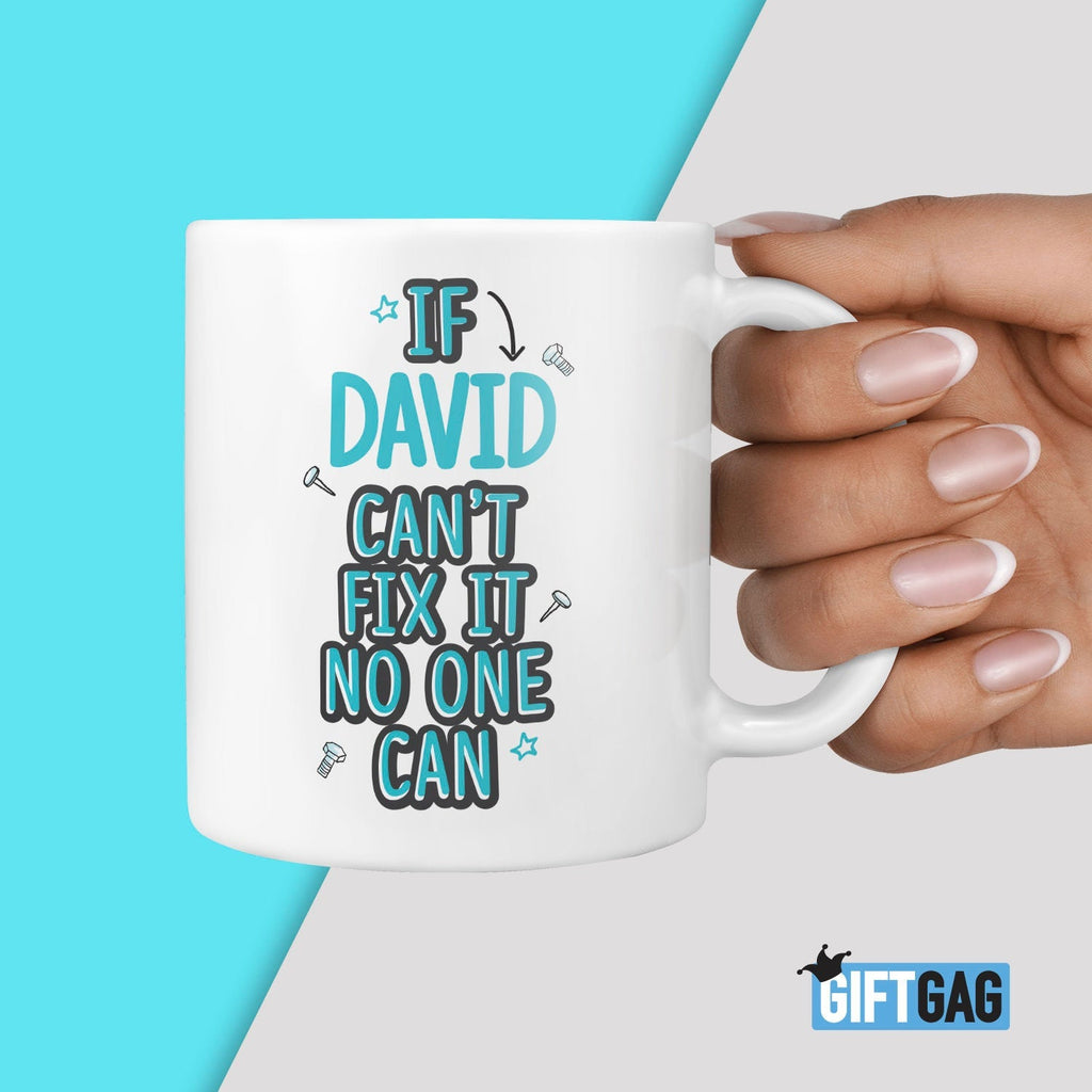 Custom Name, If He Can't Fix It Then No One Can Gift Mug - Father's Day Gift, Presents for Birthday Personalised Name Mug, Custom Names TeHe Gifts UK