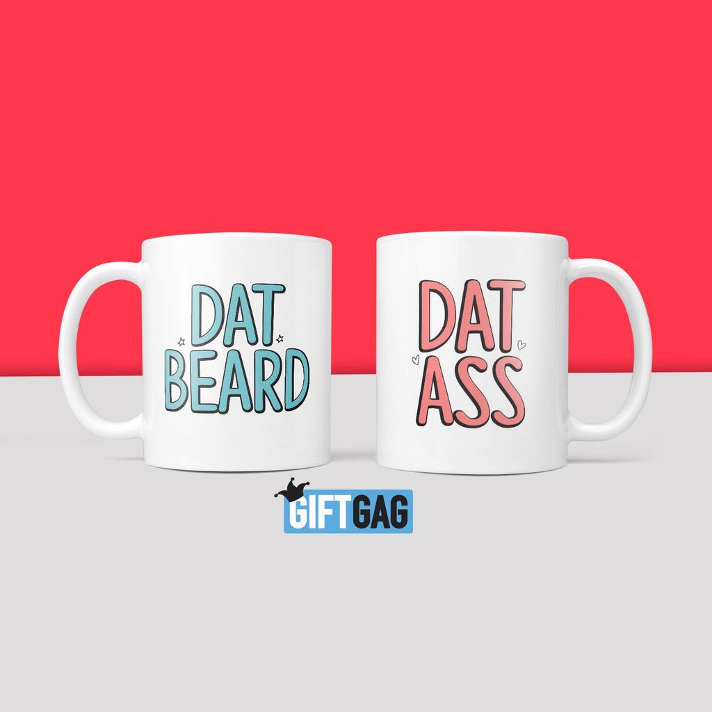 Dat Ass & Dat Beard Gift Mug Set - Funny Gifts For Couples Humour Rude Christmas Birthday Present Royalty Rude Profanity Wedding Beards Bums TeHe Gifts UK