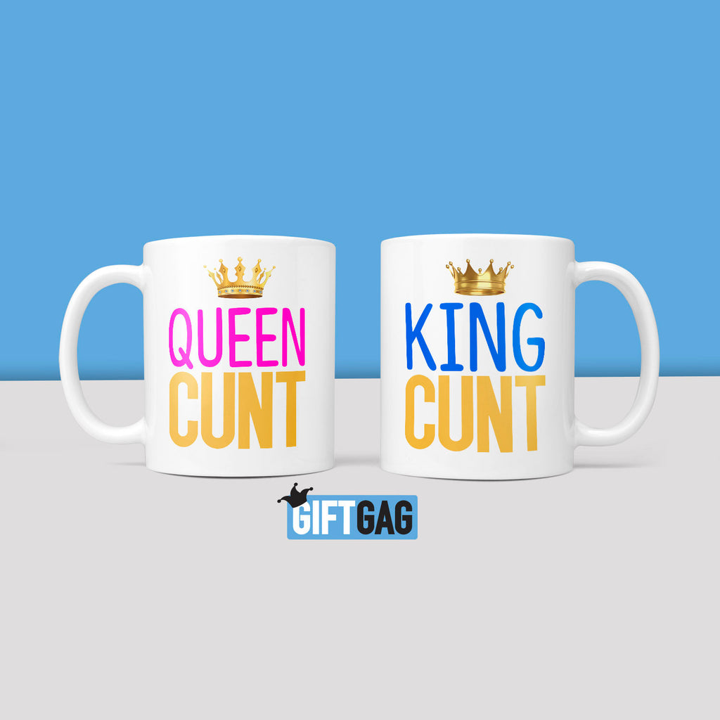 King & Queen Cunt Gift Mug Set - Funny Gifts For Cunts Humour Rude Christmas Birthday Present Royalty Rude King Queen Profanity Wedding TeHe Gifts UK
