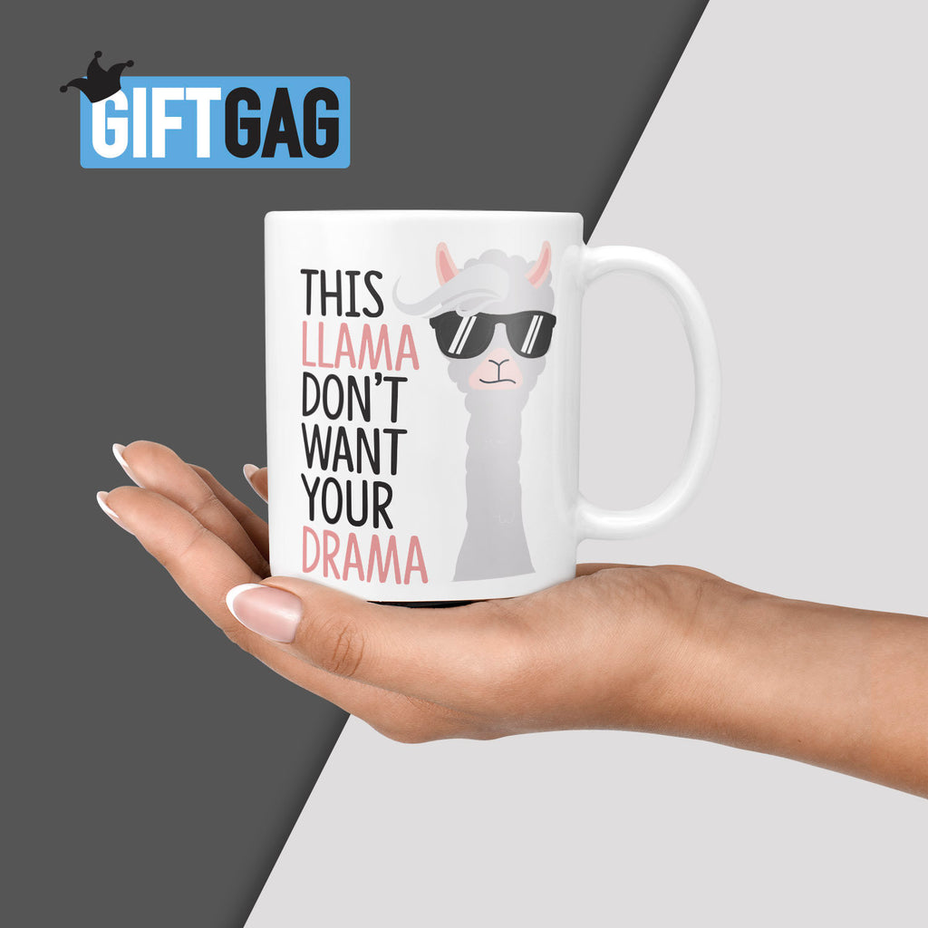 This Llama Don't Want Your Drama Gift Mug - Gifts for Her, Friends, Funny Christmas, Office Mug, Secret Santa Humour, Hilarious, Llama Lover TeHe Gifts UK