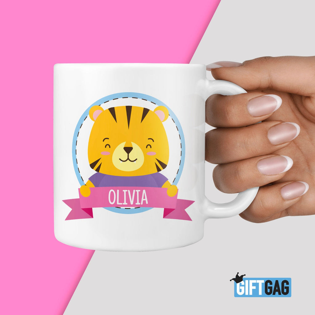 Custom Name, Girls Tiger Gift Mug - Present for Tiger Lovers, Personalised Birthday Mugs, Animal Presents for Her, Kids Mugs, Girls, Boys TeHe Gifts UK