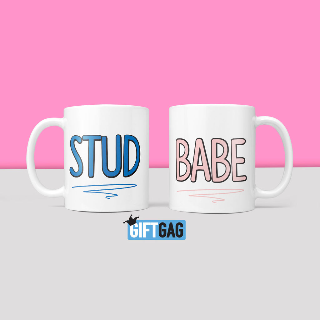 Stud & Babe Gift Mug Set - Funny Gifts For Couples Humour Rude Christmas Birthday Present Rude Profanity Wedding, Moving Home Present, Gift TeHe Gifts UK