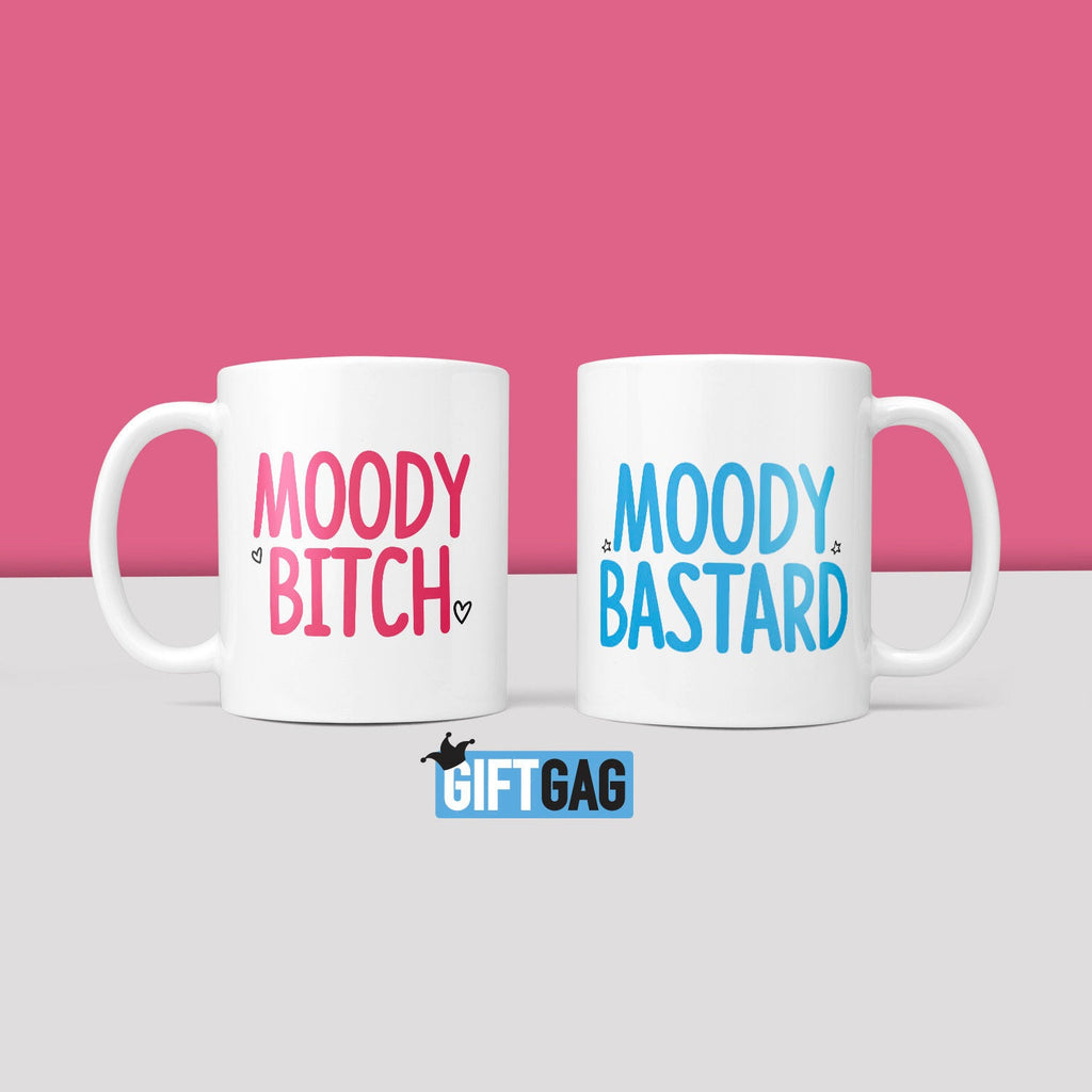 Moody Bitch & Moody Bastard Gift Mug Set - Funny Gifts Humour Rude Christmas Birthday Present Rude Profanity Wedding, Couples Gifts, Funny TeHe Gifts UK
