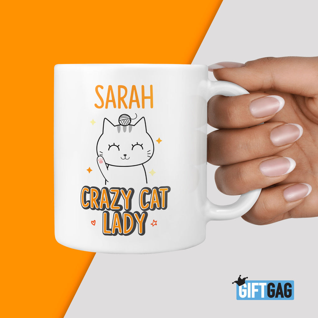 Custom Name, Crazy Cat Lady Gift Mug - Present for Cat Lovers, Personalised Birthday Mugs, Cat Presents for Her, Mother's Day, Secret Santa TeHe Gifts UK