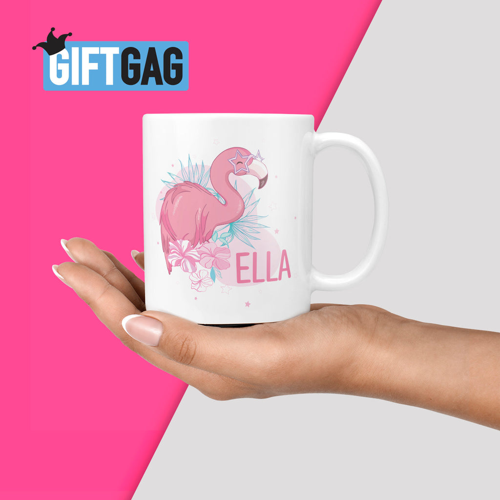Custom Name, Girls Flamingo Gift Mug - Present for Flamingo Lovers, Personalised Birthday Mugs, Cute Presents for Her, Kids Mugs, Girl TeHe Gifts UK