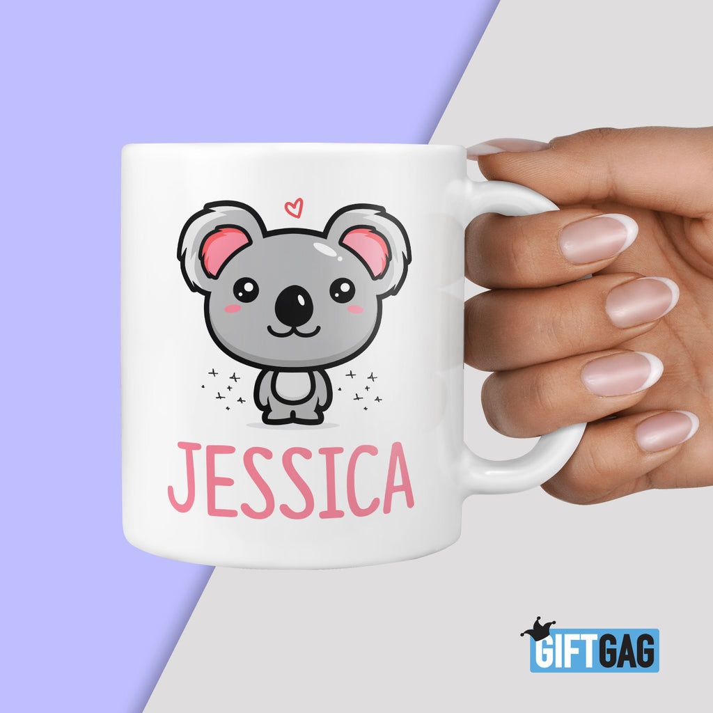 Custom Name, Girls Koala Gift Mug - Present for Koala Lovers, Personalised Birthday Mugs, Animal Presents for Her, Kids Mugs, Girl, Cute Mug TeHe Gifts UK