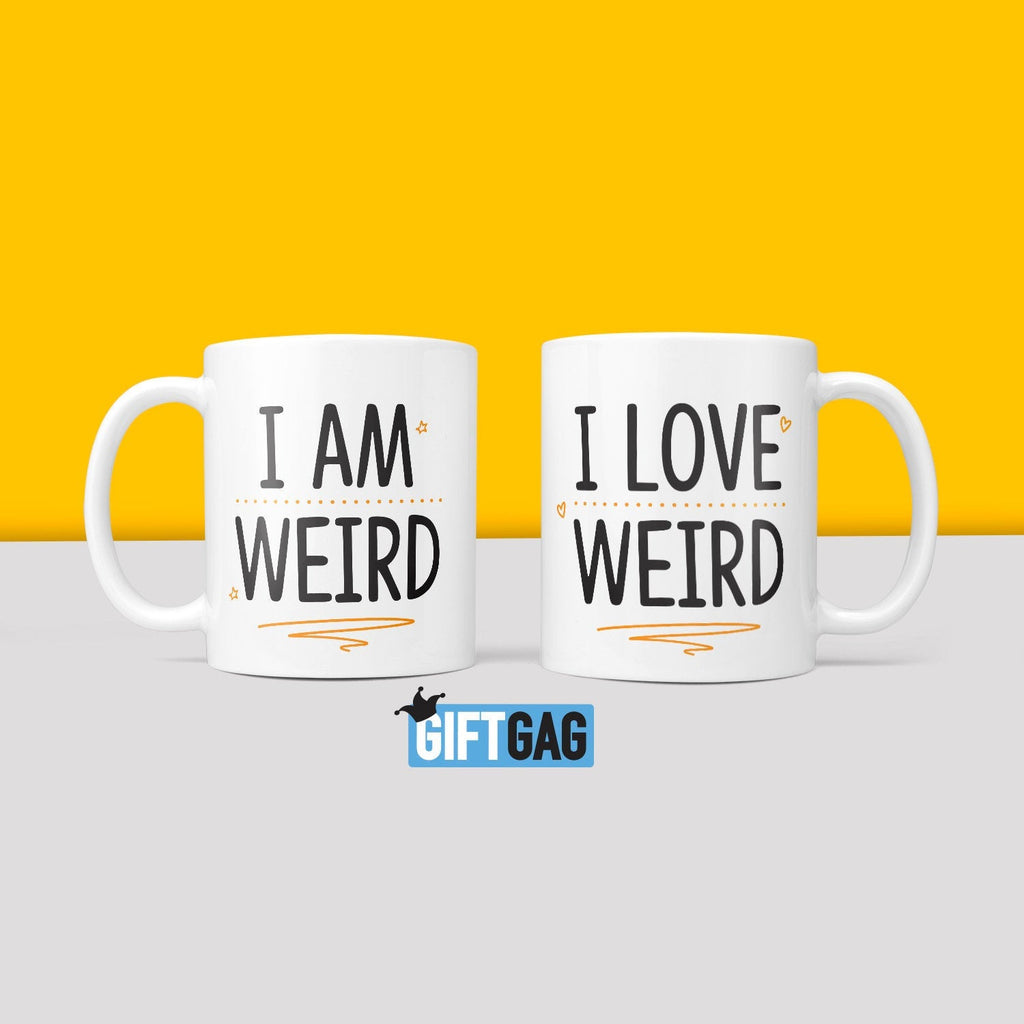 I Am Weird/I Love Weird Gift Mug Set - Funny Gifts For Couples Humour Rude Christmas Birthday Present Rude Profanity Wedding, New Home TeHe Gifts UK