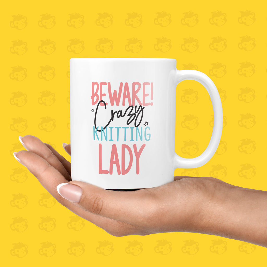 Funny Presents for Her- Beware! Crazy Knitting Lady Gift Mug -Present for Mum, Grandma, Sister, Friends, Birthday, Christmas TH-CRZ-KNT TeHe Gifts UK