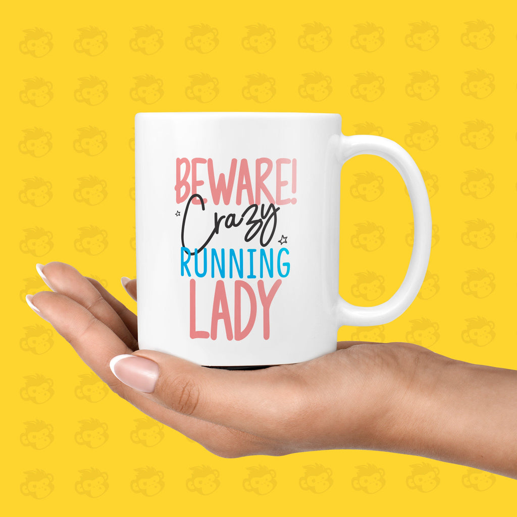 Funny Presents for Her- Beware! Crazy Running Lady Gift Mug -Present for Mum, Grandma, Sister, Friends, Birthday, Christmas, Aunt TH-CRZ-RUN TeHe Gifts UK